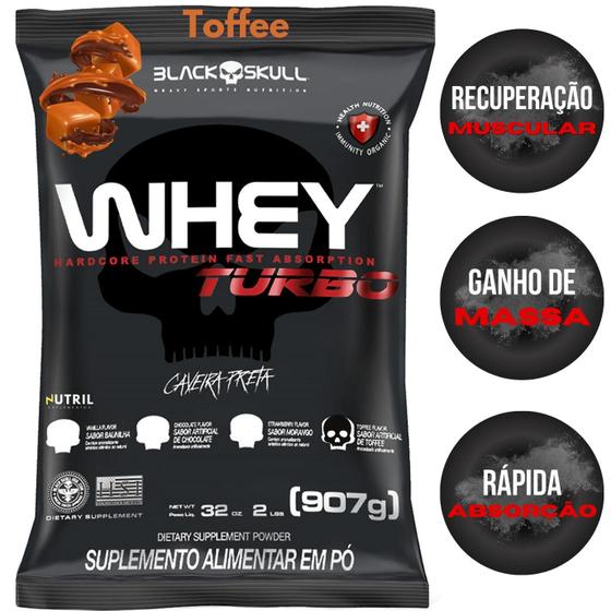 Imagem de Whey Protein Concentrado TURBO Ganho de Massa Muscular Black Skull 907G  Refil