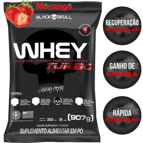 Imagem de Whey Protein Concentrado TURBO Ganho de Massa Muscular Black Skull 907G  Refil