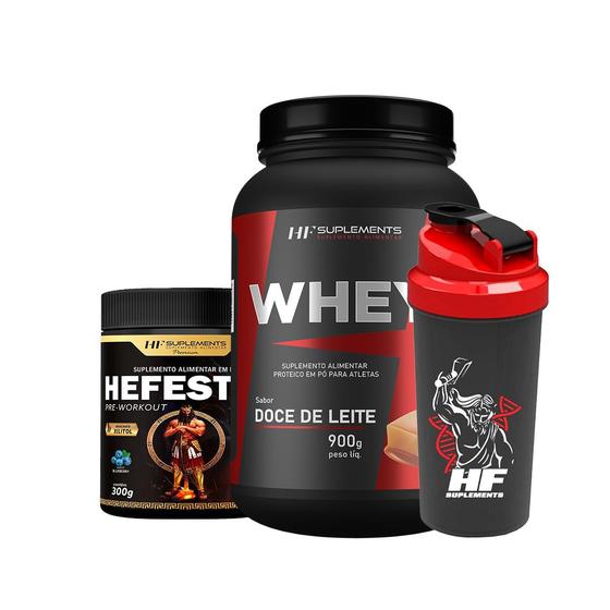 Imagem de Whey protein doce de leite 900g + pré treino blueberry + coq