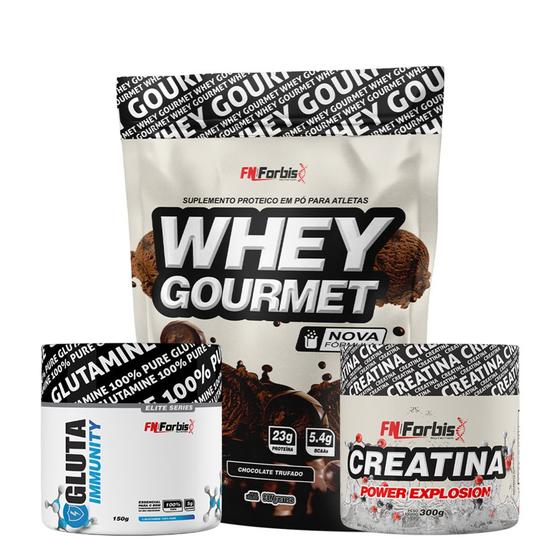 Imagem de Whey Protein Gourmet 907g Refil + Creatina 300g + Glutamina 150g - FN Forbis