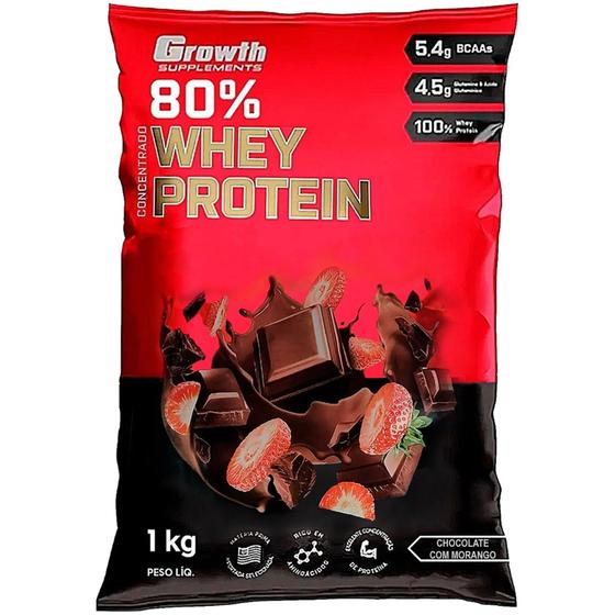 Whey Protein Growth Concentrado Vários Sabores Chocolate com Morango