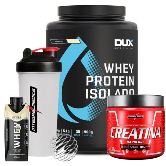Whey Protein Isolado 900G + Whey Protein Shake 250ml Dux + Creatina