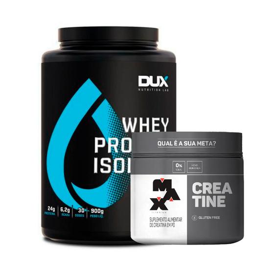 Imagem de Whey Protein Isolado Diversos Sabores 900g  - Dux Nutrition + Creatina 100g Max Titanium