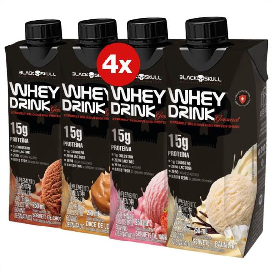 Imagem de Whey Protein Shake Drink Gourmet Black Skull 250ml - Sabor Delicioso Kit 4 unid