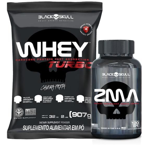 Whey Protein Turbo 907g Refil + Zma 120 Caps Black Skull Massa Muscular Magazine Luiza