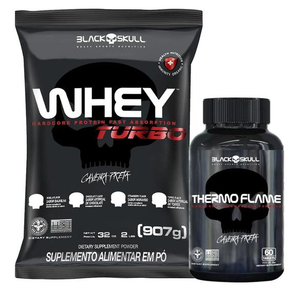 Imagem de Whey Protein Turbo 907g + Thermo Flame 60 Caps Black Skull