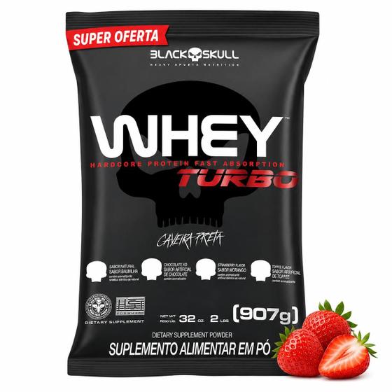 Whey Protein Turbo Concentrado Sabor Morango 907g Black Skull