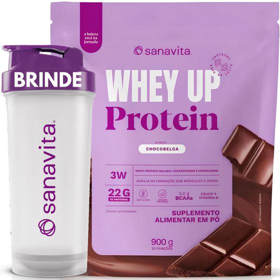 Imagem de Whey Protein UP SANAVITA 3W Isolado Concentrado Hidrolisado + COQUETELEIRA - Suplemento de Proteína c/ BCAA