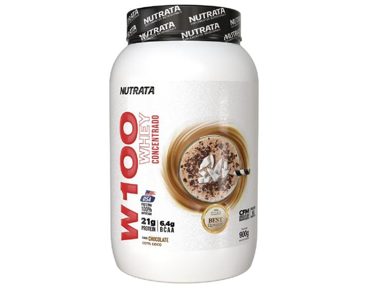 Imagem de Whey Protein W100 Concentrado 900G Nutrata Chocolate Côco