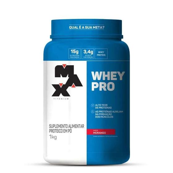 Whey Protein Whey Pro Morango 1Kg Max Titanium Menor preço em Whey Protein Whey Pro Morango 1Kg Max Titanium