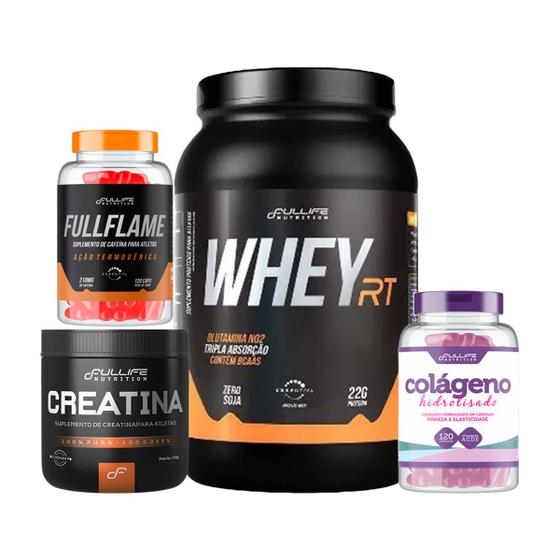 Imagem de Whey Rt Concentrado 907g + Creatina Pura 150g + Cafeina 210mg + Colageno Hidrolisado Fullife