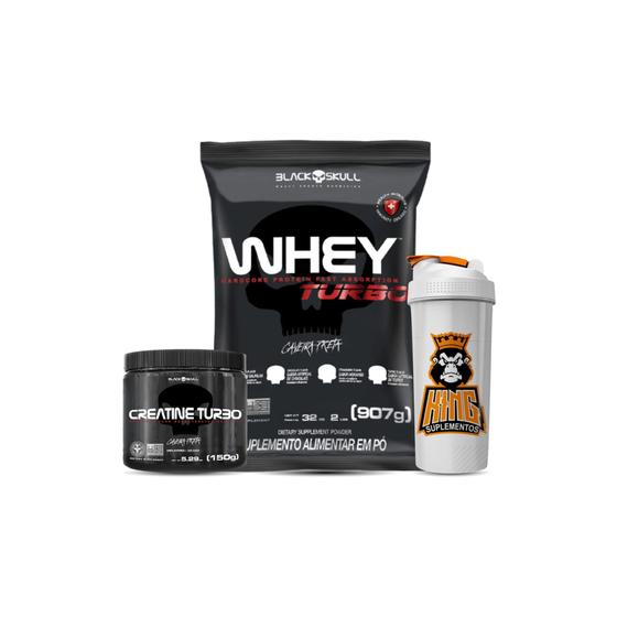 Imagem de Whey turbo 907g - black skull refil + creatina turbo 150g black skull+ garrafa