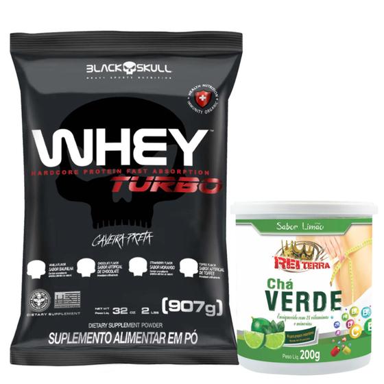 Imagem de Whey Turbo - Refil - 9007g - Black Skull + Chá Verde - 200g - Rei terra - Limão