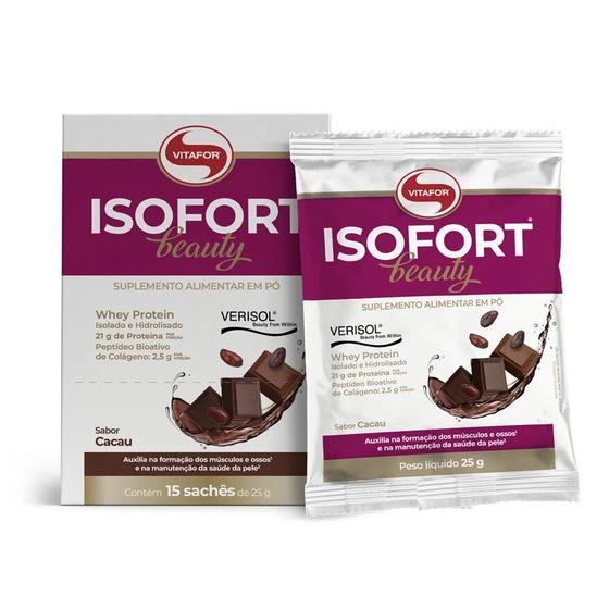 Imagem de Whey Vitafor isolado e hidrolisado Isofort Beauty com Verisol  15 Saches 25g Cacau