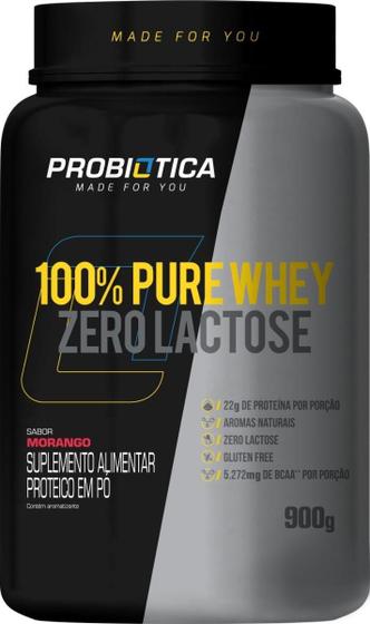 Imagem de Whey Zero Lactose 100% Pure Sabor Morango 900g - Probiótica