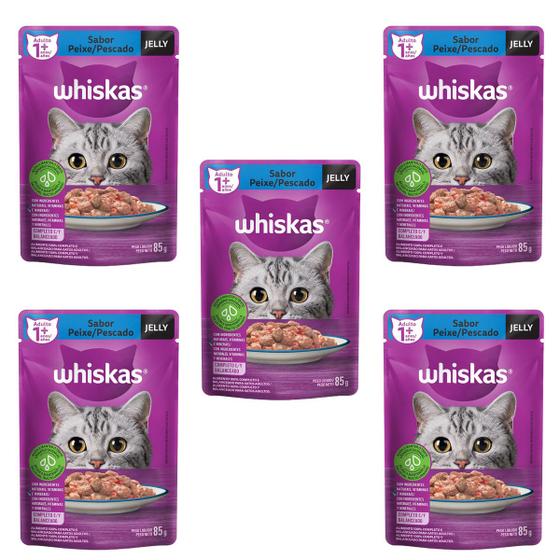 Imagem de Whiskas Sache Gatos Adultos Jelly Sabor Peixe 85g 5 unid Ração Úmida