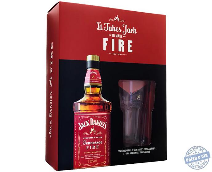 Whiskey Jack Daniels Fire 1L + Copo de vidro personalizado Menor preço em Whiskey Jack Daniels Fire 1L + Copo de vidro personalizado