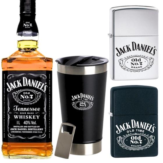 Imagem de Whisky Jack Daniels 1Litro com 2 Isqueiros tipo Zippo + Copo Térmico Ed Limitada