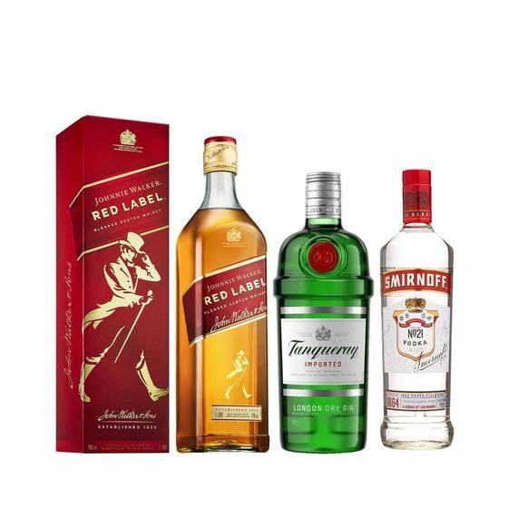 Imagem de Whisky Red Label 1L + Gin Tanqueray + Vodka Smirnoff 998ml