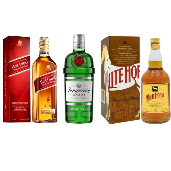 Imagem de Whisky Red Label 1L + White Horse 1L + Gin Tanqueray 750Ml