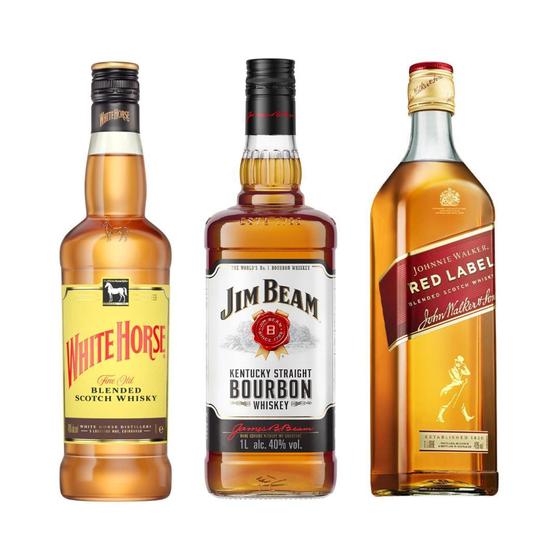 Imagem de Whisky Red Label 1L + White Horse 1L + Jim Beam Bourbon 1L