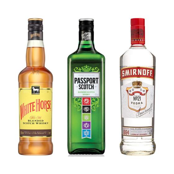 Imagem de Whisky White Horse 1L + Passportt 1L + Vodka Smirnoff 998ml