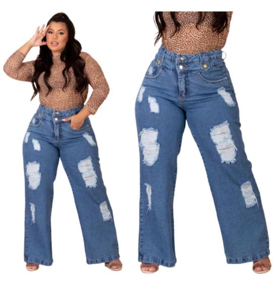 Imagem de Widleg Jeans Plus Size Tamanho Especial Cós Alto