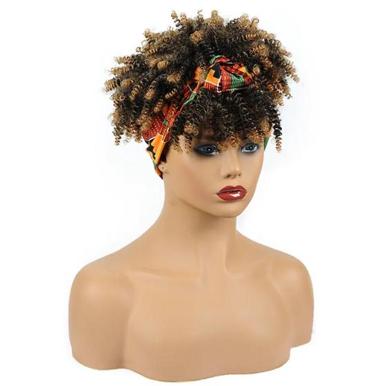 Imagem de Wig Cacheada Peruca Curta Com Franja Idêntica Ao Humano