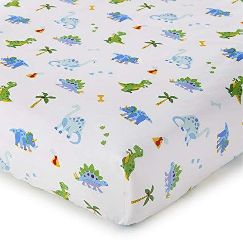 Imagem de Wildkin Kids 100% algodão Fitado Folha de berço para meninos e meninas, Lençóis de berço Medidas 52 x 28 x 8 polegadas, Lençóis de berço para crianças com material super macio e respirável (Dinosaur Land)