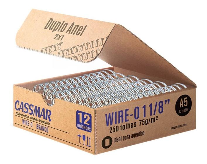 Imagem de Wire-o para Encadernação 2x1 A5 Branco 1 1/8 250fls 12un