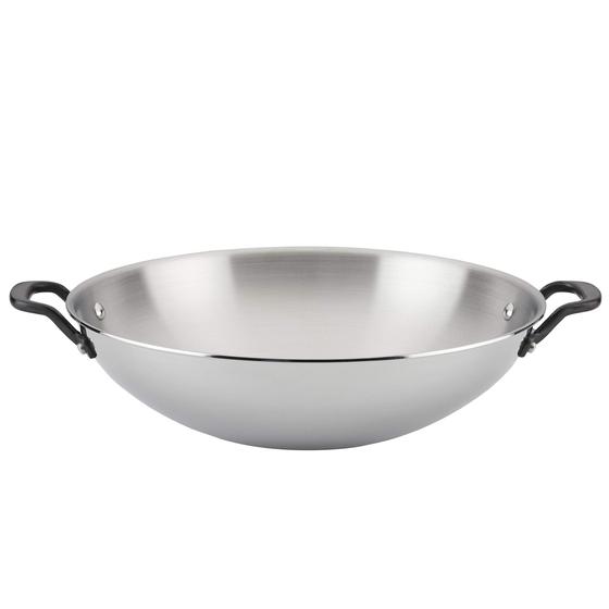 Imagem de Wok KitchenAid revestido de 5 camadas em aço inoxidável polido 38cm