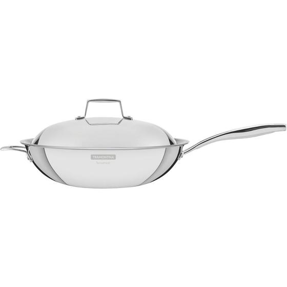 Imagem de Wok Tramontina para Indução Antiaderente Aço Inox 32cm Grano