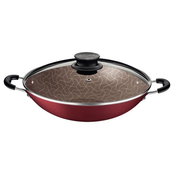 Imagem de Wok Tramontina Paris em Alumínio Antiaderente Vermelho com Tampa de Vidro 36 cm 6,0 L