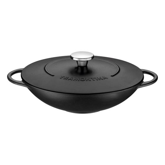 Imagem de Wok Tramontina Trento em Ferro Esmaltado com Revestimento Interno em Antiaderente Starflon Excellent 32 cm 5 L