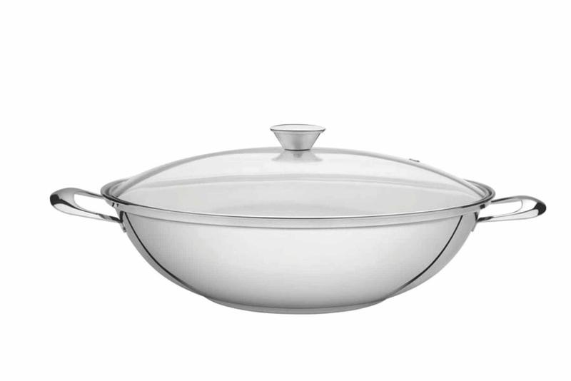 Imagem de Wok Tramontina Ventura em Aço Inox com Fundo Triplo Tampa de Vidro 34 cm 5,7 L