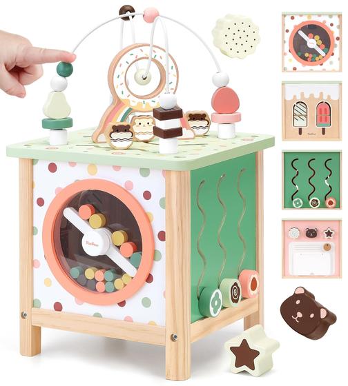 Imagem de Wooden Activity Cube PairPear Montessori Toys para 1-3 anos