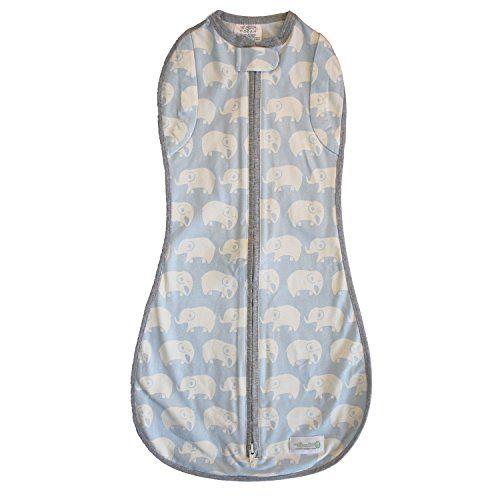 Imagem de Woombie Convertible Baby Swaddle Cobertor, Converte para Wearable Blanket para bebês até 6 meses, Kiss Elephant Blue, 14-19 lbs