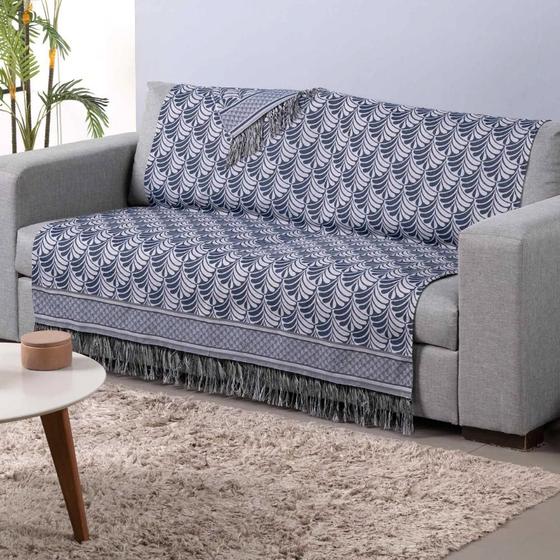 Imagem de Xale para Sofá com Franja Luxor Dupla Face 2,10 x 1,35m Tecido Jacquard