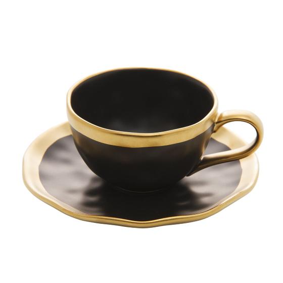 Imagem de Xícara 90ml para café de porcelana preto e dourado com pires Dubai Wolff - 17799
