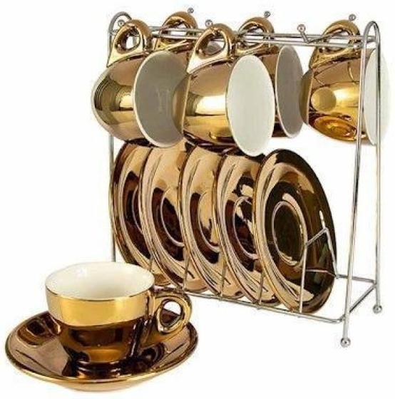 Imagem de Xícara Café Nespresso Dolce Gusto Porcelana Dourado 6 Peças