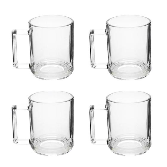 Imagem de Xícara Caneca Alça Quadrada De Vidro 250Ml Com 4 Peças