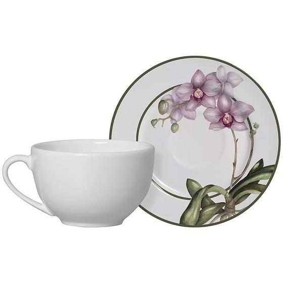 Imagem de Xícara Chá Branca com Pires Orquideas Plus 250ml 1031-104 - Alleanza
