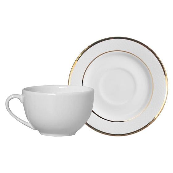 Xícara Cha c/Pires Ceramica Relevo Borda Ouro 200ml - Unid. Menor preço em Xícara Cha c/Pires Ceramica Relevo Borda Ouro 200ml - Unid.