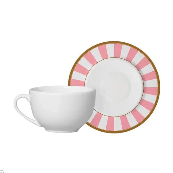 Imagem de Xicara de Café 85ml com Pires Stripe Rosa 12cm 1213 - Alleanza