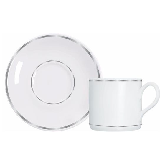 Imagem de Xícara de Café Brasília com Pires de Porcelana 70 ml com Filete Prata Germer