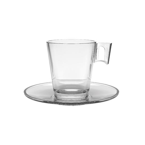 Imagem de Xícara de Café de Vidro com Pires Transparente Em Casa Tem 80ml
