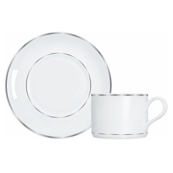 Imagem de Xícara de Chá Brasília com Pires de Porcelana 170 ml com Filete Prata Germer