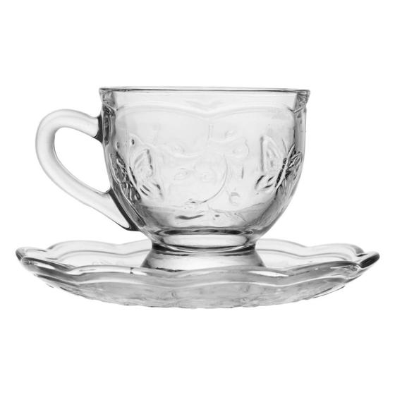 Imagem de Xícara de Chá Café com Pires Cristal Ecológico New Butterfly Flores Borboletas 180ml Lyor