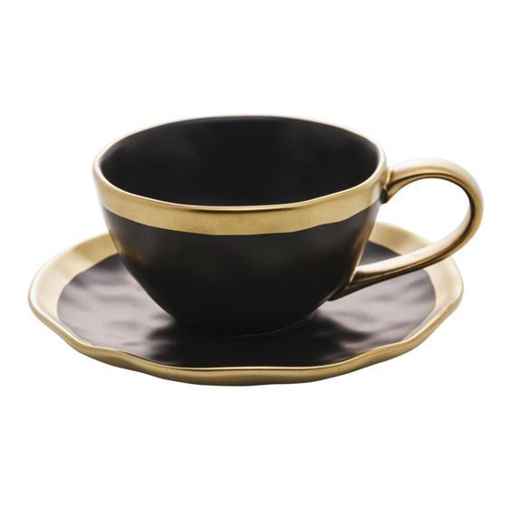 Imagem de Xicara de Chá Café Com Pires Porcelana Dubai 200ml Luxo Borda Dourada Wolff