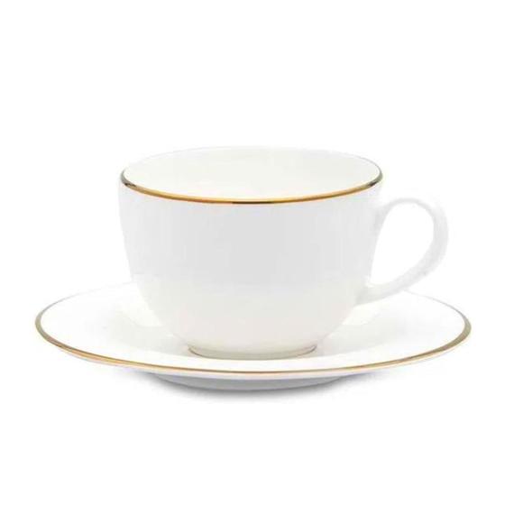 Imagem de Xicara De Chá Com Pires 220Ml Porcelana Borda Dourada Luxo